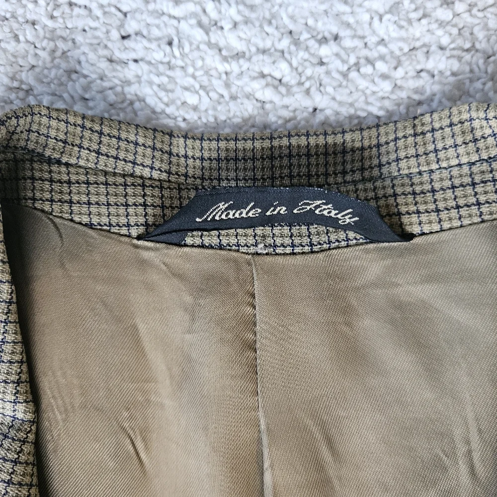 VTG LAMIFICIO PRIVERNUM Italian Tan & Navy Box Check 3-Button Blazer | S…